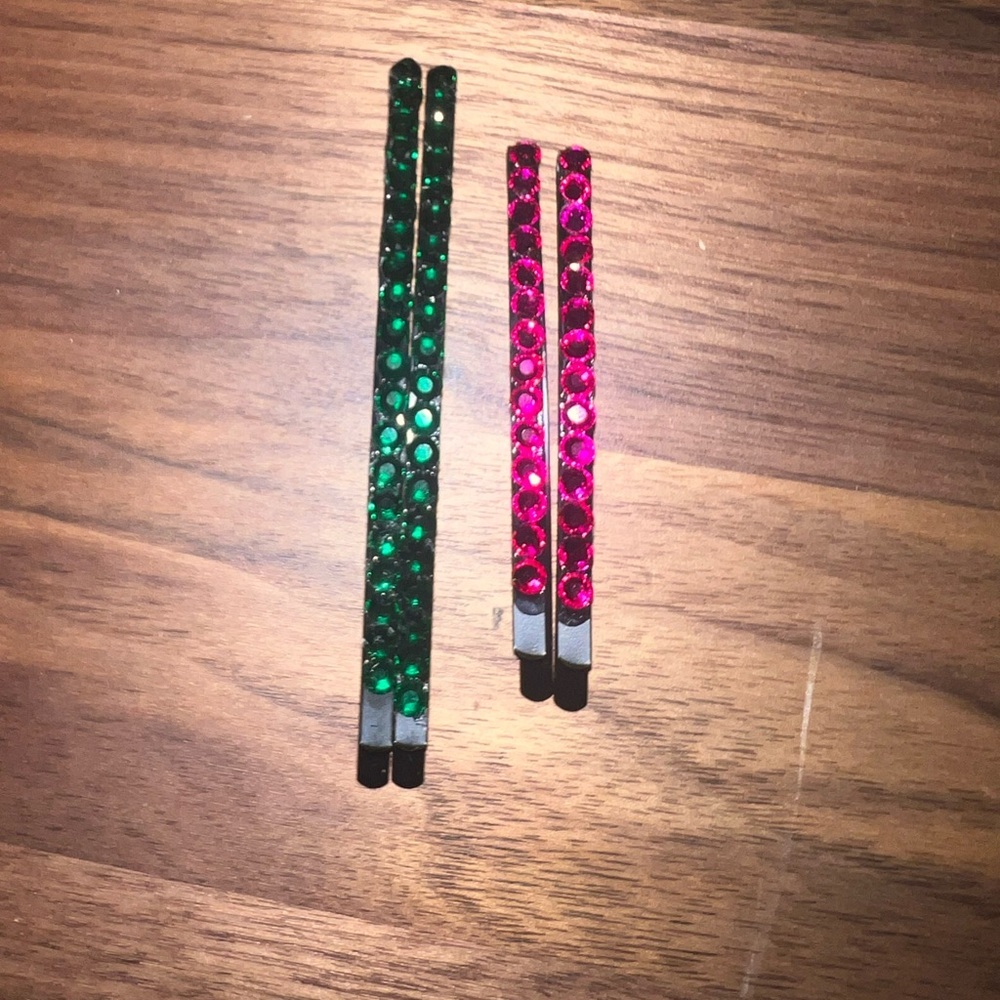Bobby Pin Set-Austrian Crystals Fuchsia & Green - Picture 3 of 3